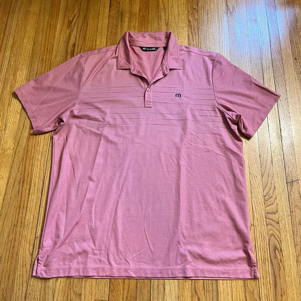 Travis Mathew Polo Shirt Mens XXL Pink Stripe Performance Golf